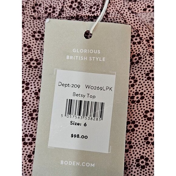 NWT! Boden Betsy Top Floral Print Ruffle Sz 6 Pink Long Sleeve Prairie Boho - Picture 9 of 13